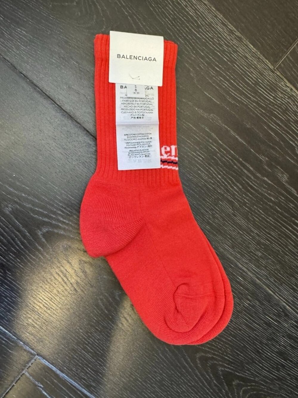 Authentic Balenciaga Red Logo Crew Socks Cotton Blend Size S 8 NWT